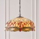 Interiors1900-64079 - Dragonfly Beige - Satin Black 3 Light Pendant with Tiffany Glass