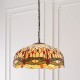Interiors1900-64079 - Dragonfly Beige - Satin Black 3 Light Pendant with Tiffany Glass