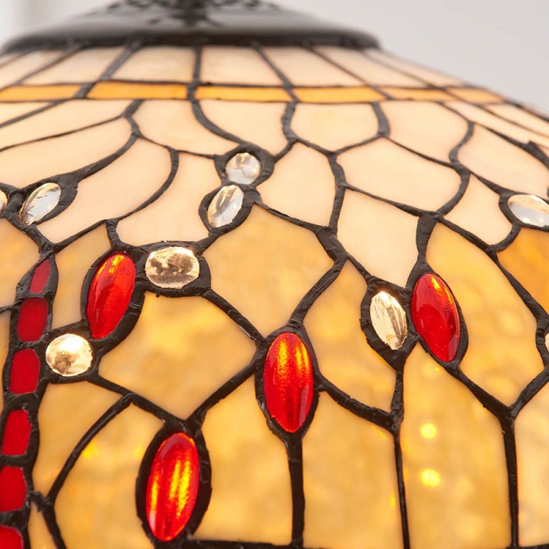 Interiors1900-64079 - Dragonfly Beige - Satin Black 3 Light Pendant with Tiffany Glass