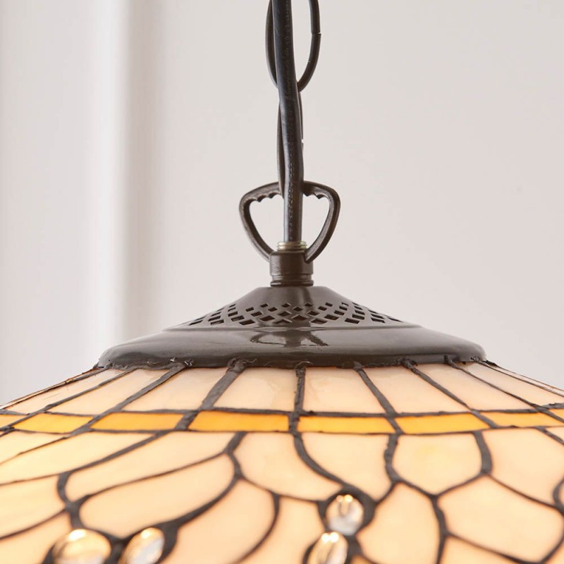 Interiors1900-64079 - Dragonfly Beige - Satin Black 3 Light Pendant with Tiffany Glass