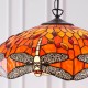 Interiors1900-64081 - Dragonfly Flame - Satin Black 3 Light Pendant with Tiffany Glass