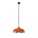 Dragonfly Flame - Satin Black 3 Light Pendant with Tiffany Glass