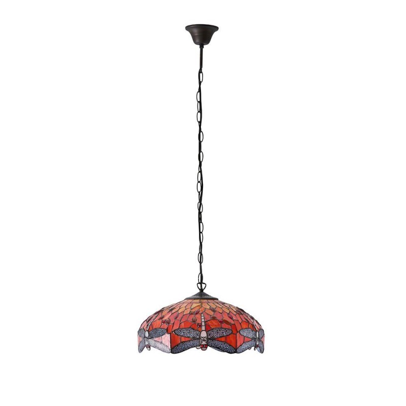 Interiors1900-64081 - Dragonfly Flame - Satin Black 3 Light Pendant with Tiffany Glass