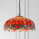 Interiors1900-64082 - Dragonfly Flame - Satin Black 3 Light Large Pendant with Tiffany Glass