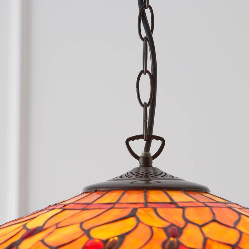 Interiors1900-64082 - Dragonfly Flame - Satin Black 3 Light Large Pendant with Tiffany Glass