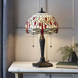 Dragonfly Beige - Tiffany Glass & Dark Bronze Table Lamp Dragonfly Beige - Tiffany Glass & Dark Bronze Table Lamp