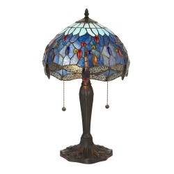 Dragonfly - Satin Black 2 Light Small Table Lamp with Tiffany Glass