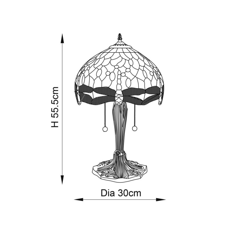 Interiors1900-64090 - Dragonfly - Satin Black 2 Light Small Table Lamp with Tiffany Glass