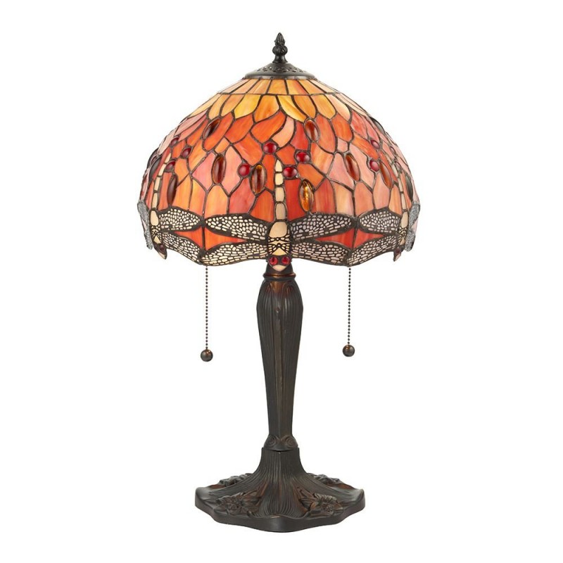 Interiors1900-64092 - Dragonfly Flame - Tiffany Glass & Dark Bronze Small Table Lamp