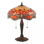 Dragonfly Flame - Satin Black 2 Light Medium Table Lamp with Tiffany Glass
