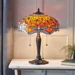 Dragonfly Flame - Satin Black 2 Light Medium Table Lamp with Tiffany Glass