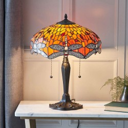 Dragonfly Flame - Satin Black 2 Light Medium Table Lamp with Tiffany Glass
