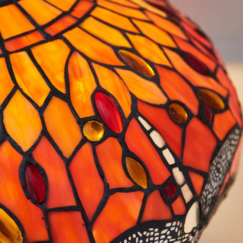 Interiors1900-64093 - Dragonfly Flame - Satin Black 2 Light Medium Table Lamp with Tiffany Glass