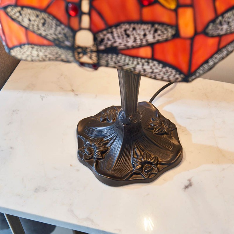 Interiors1900-64093 - Dragonfly Flame - Satin Black 2 Light Medium Table Lamp with Tiffany Glass
