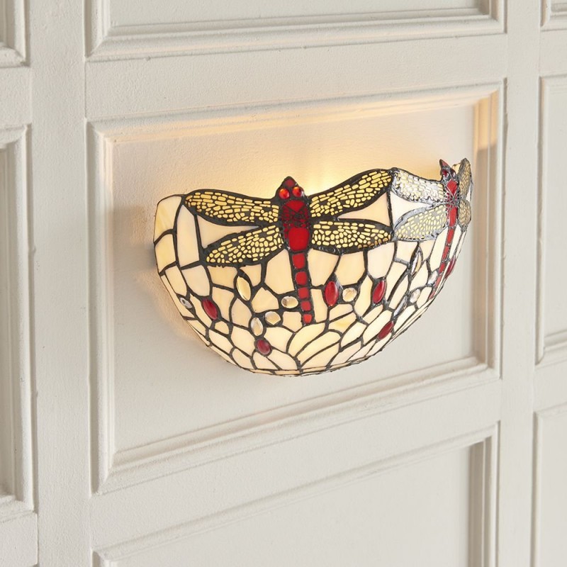 Wall Lights - Dragonfly Beige - Tiffany Glass & Black Wall Lamp Interiors1900-64101 - Dragonfly Beige - Tiffany Glass & Black Wall Lamp