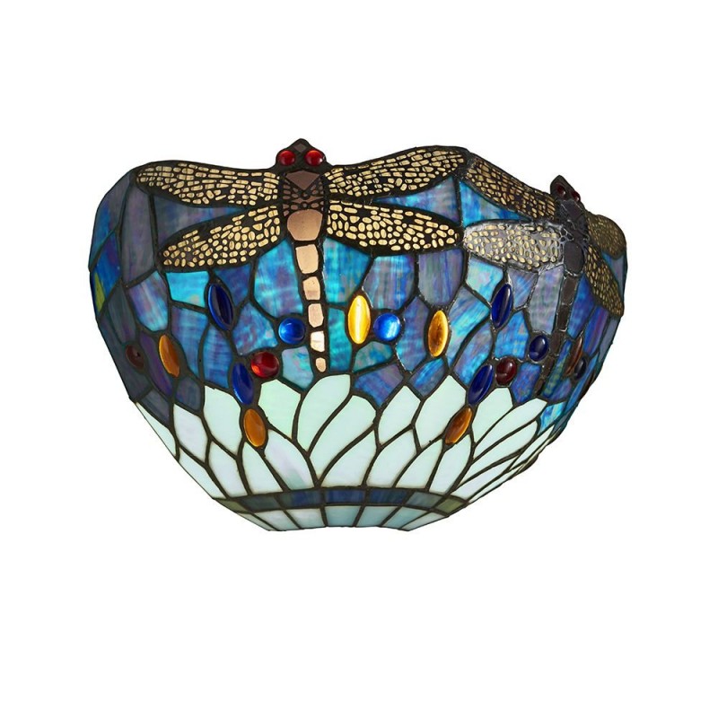 Interiors1900-64102 - Dragonfly - Tiffany Glass & Black Wall Lamp