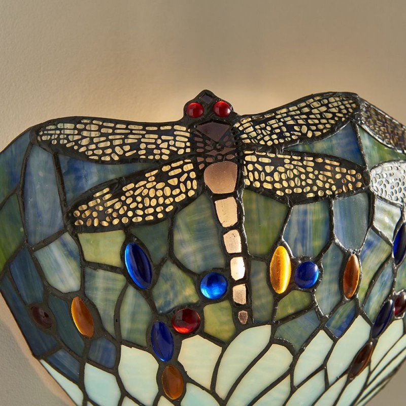Interiors1900-64102 - Dragonfly - Tiffany Glass & Black Wall Lamp