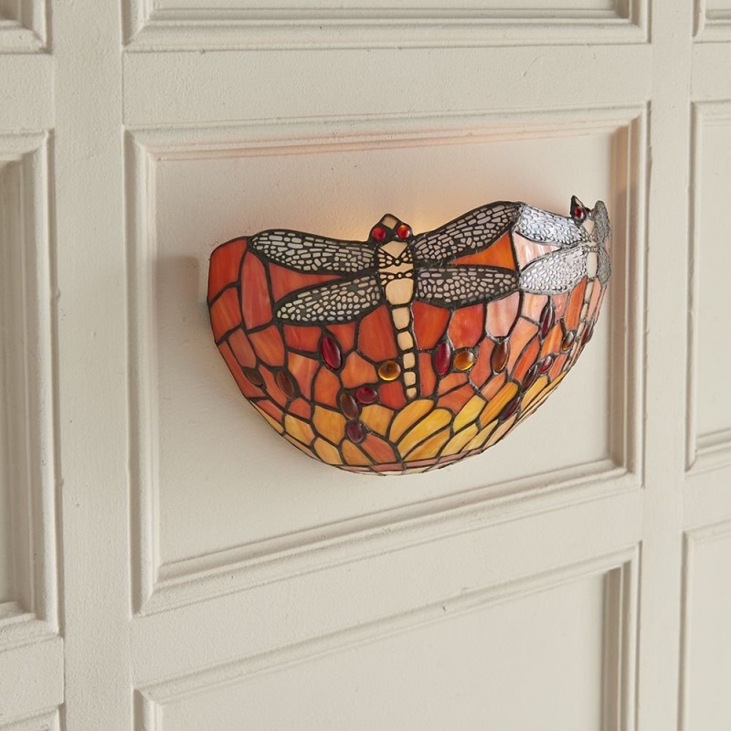 Wall Lights - Dragonfly Flame - Tiffany Glass & Black Wall Lamp Interiors1900-64103 - Dragonfly Flame - Tiffany Glass & Black Wall Lamp