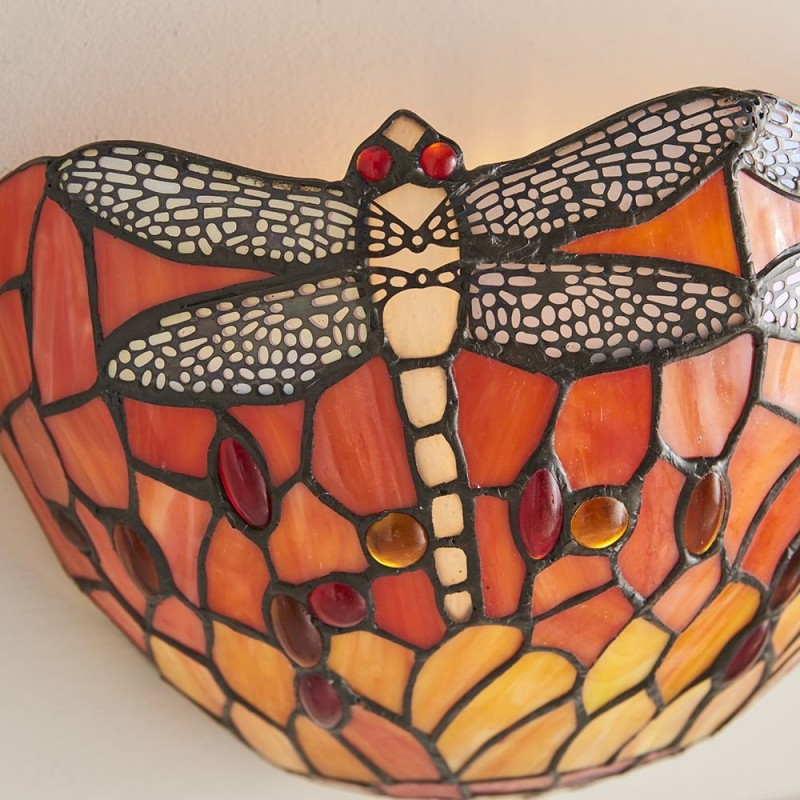 Wall Lights - Dragonfly Flame - Tiffany Glass & Black Wall Lamp Interiors1900-64103 - Dragonfly Flame - Tiffany Glass & Black Wall Lamp