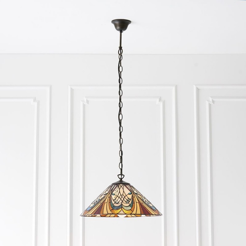 Interiors1900-64162 - Hector - Tiffany Glass & Dark Bronze Single Pendant