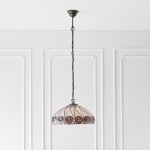 Hutchinson - Satin Black Pendant with Tiffany Glass
