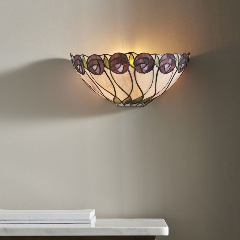 Interiors1900-64178 - Hutchinson - Tiffany Glass & Matt Black Wall Lamp