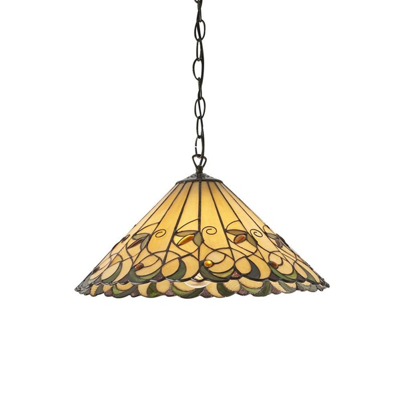 Interiors1900-64193 - Jamelia - Tiffany Glass & Dark Bronze Medium Pendant