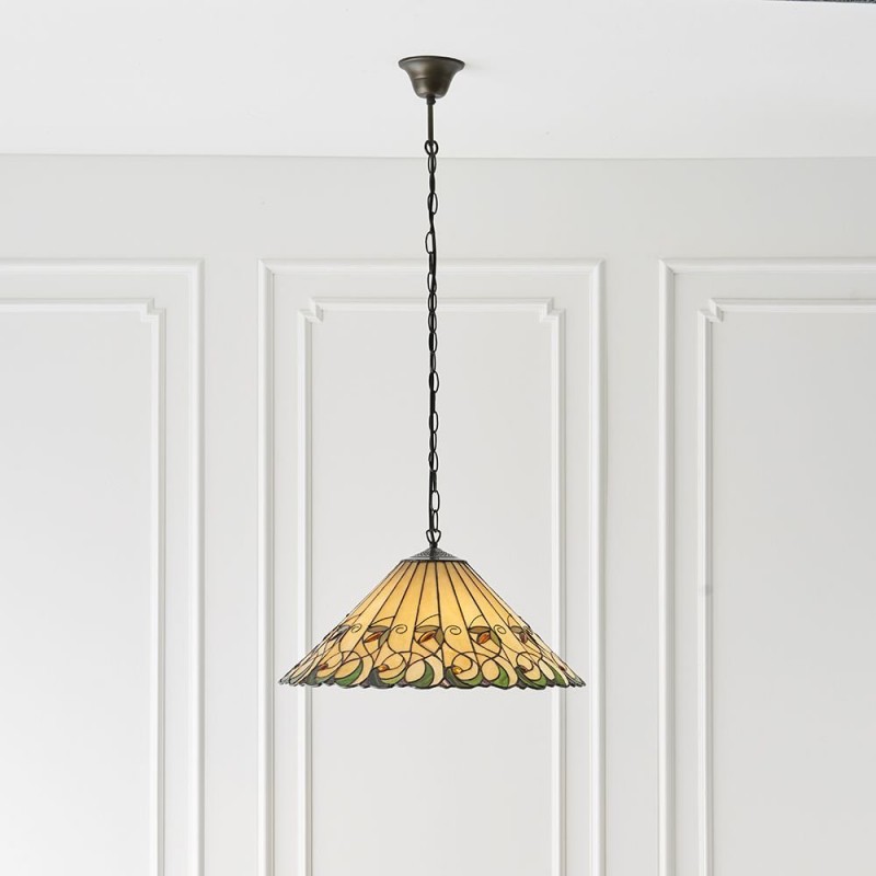 Ceiling Lights - Jamelia - Tiffany Glass & Dark Bronze 3 Light Pendant Interiors1900-64194 - Jamelia - Tiffany Glass & Dark Bronze 3 Light Pendant