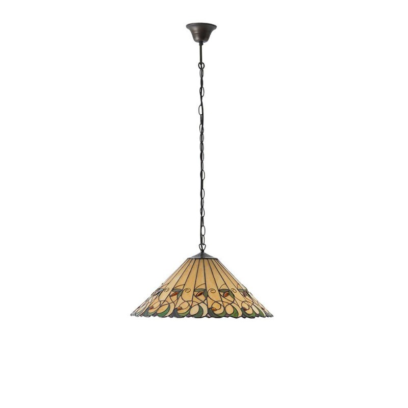 Interiors1900-64194 - Jamelia - Satin Black 3 Light Pendant with Tiffany Glass