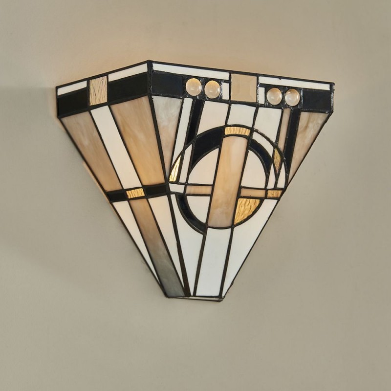 Interiors1900-64267 - Metropolitan - Tiffany Glass & Matt Black Wall Lamp
