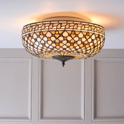 Mille Feux - Satin Black 2 Light Flush with Tiffany Glass