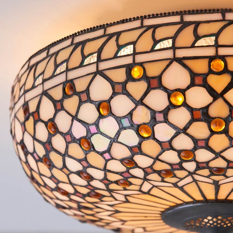 Interiors1900-64276 - Mille Feux - Satin Black 2 Light Flush with Tiffany Glass