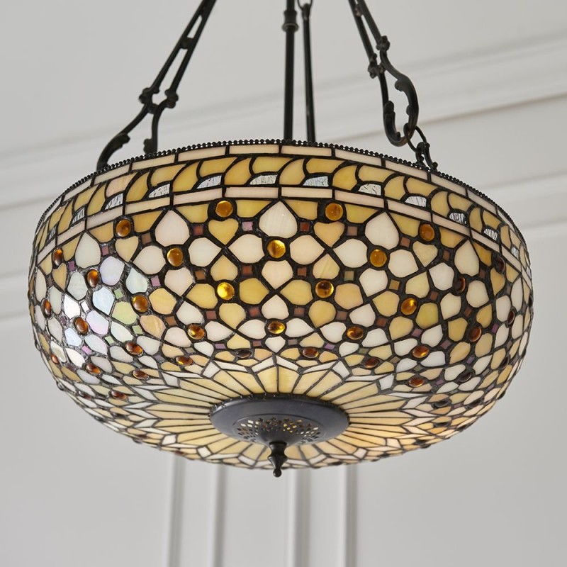 Interiors1900-64277 - Mille Feux - Tiffany Glass & Dark Bronze 3 Light Pendant