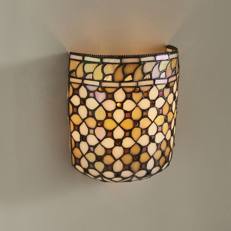 Wall Lights - Mille Feux - Tiffany Glass & Matt Black Wall Lamp Interiors1900-64280 - Mille Feux - Tiffany Glass & Matt Black Wall Lamp