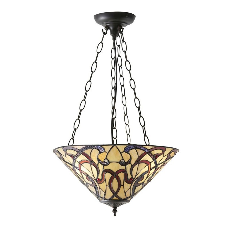 Interiors1900-64319 - Ruban - Tiffany Glass & Dark Bronze Medium Pendant