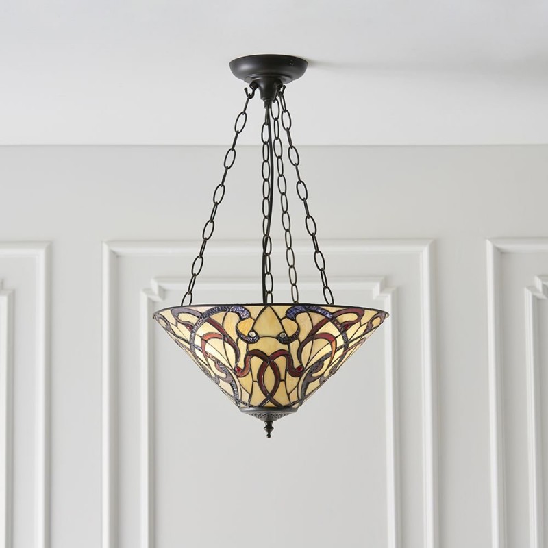 Interiors1900-64319 - Ruban - Tiffany Glass & Dark Bronze Medium Pendant