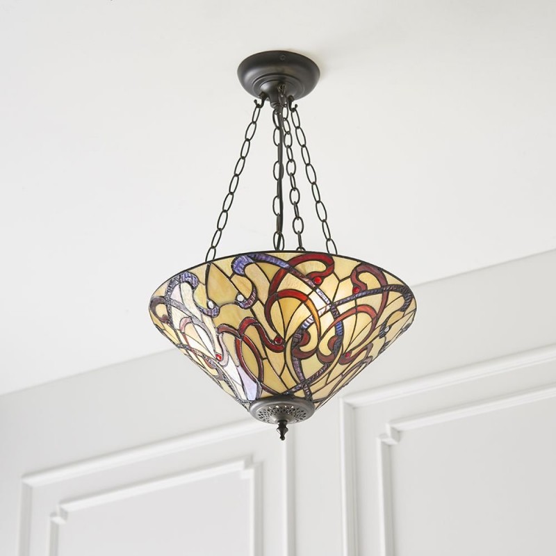 Interiors1900-64319 - Ruban - Tiffany Glass & Dark Bronze Medium Pendant