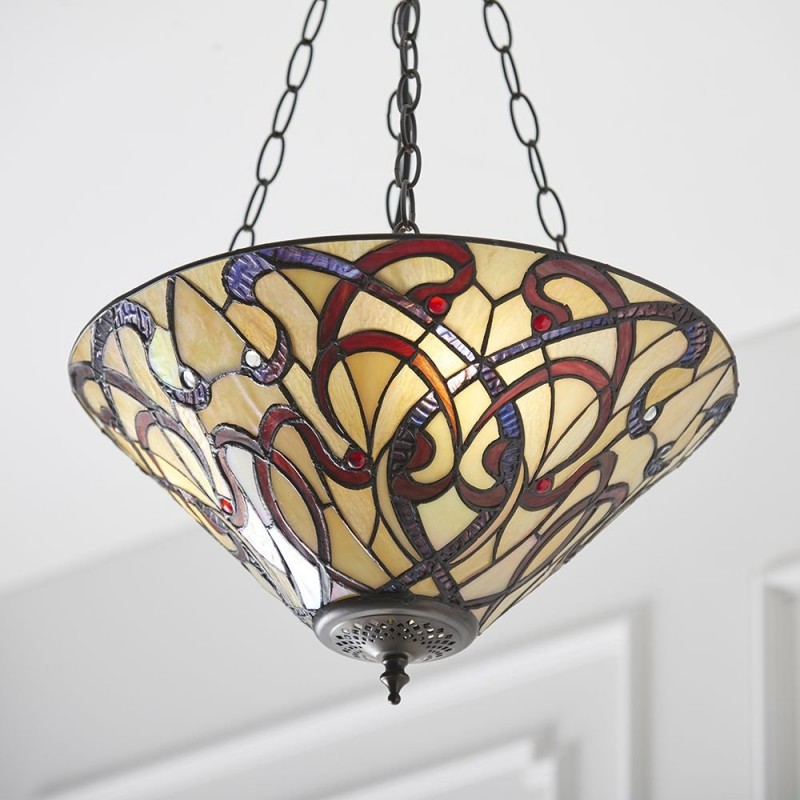 Interiors1900-64319 - Ruban - Tiffany Glass & Dark Bronze Medium Pendant