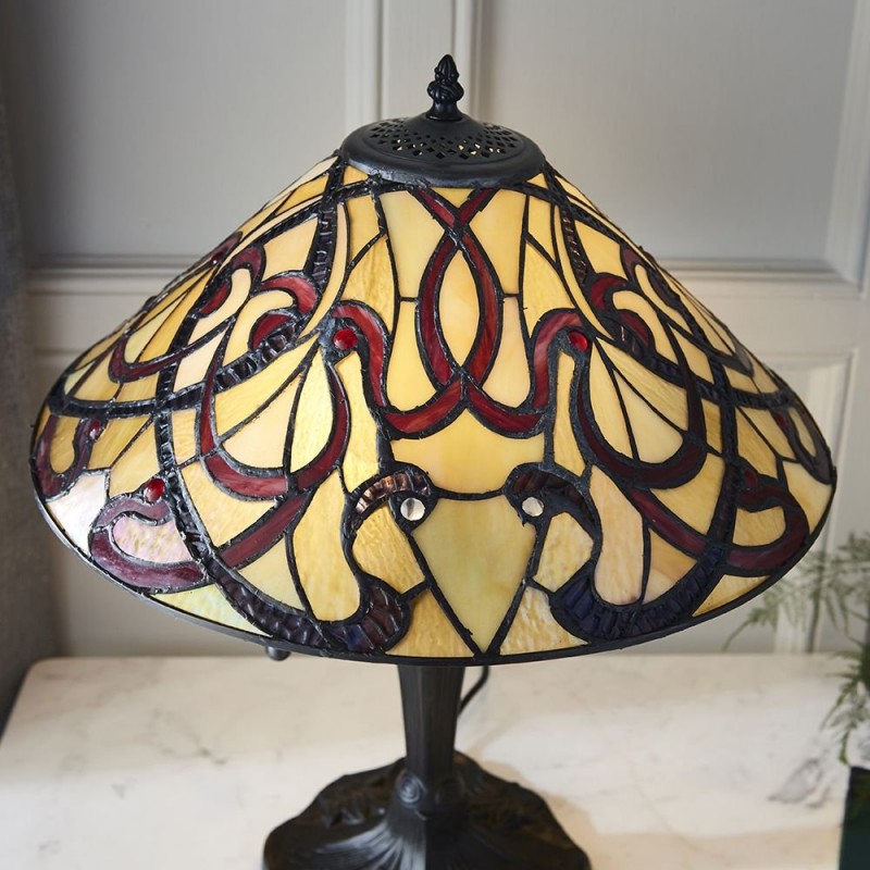 Interiors1900-64321 - Ruban - Tiffany Glass & Dark Bronze Medium Table Lamp