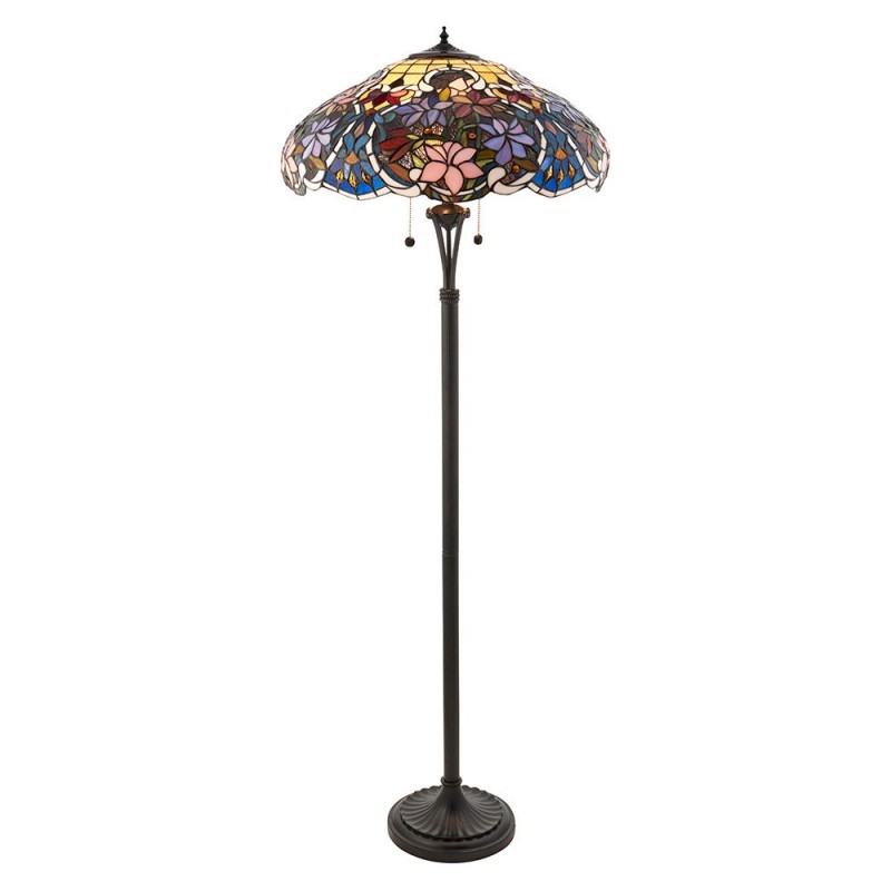 Interiors1900-64323 - Sullivan - Satin Black 2 Light Floor Lamp with Tiffany Glass