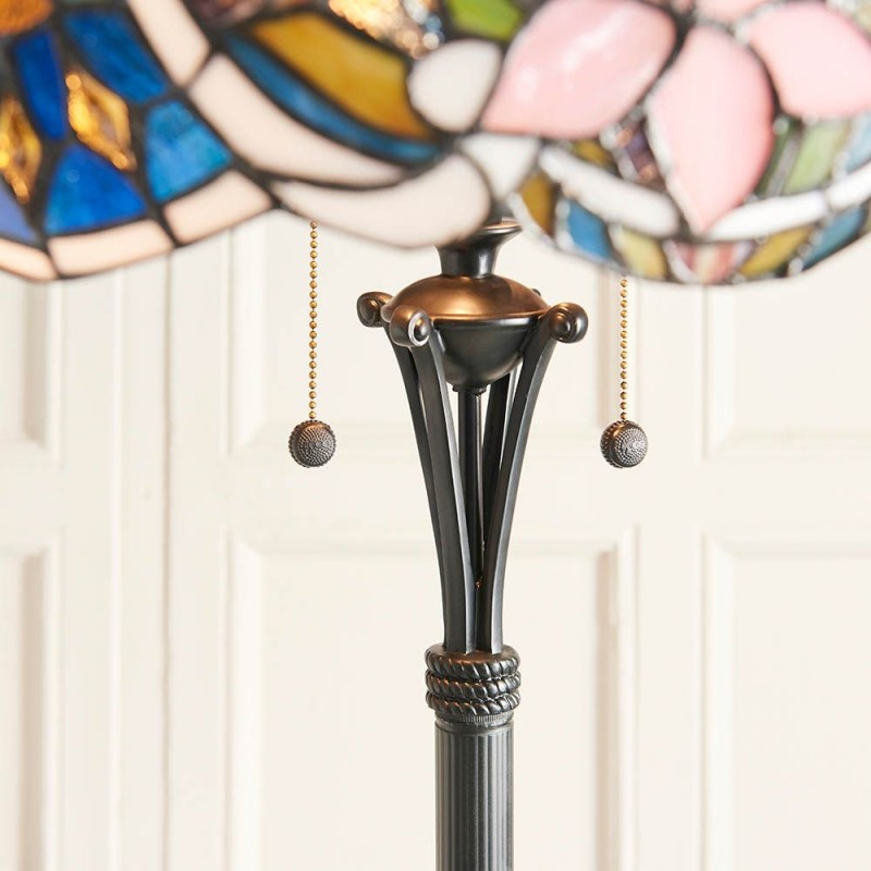 Interiors1900-64323 - Sullivan - Satin Black 2 Light Floor Lamp with Tiffany Glass