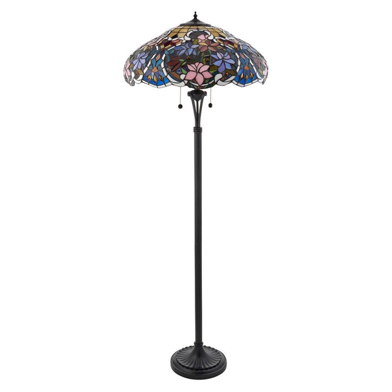 Interiors1900-64323 - Sullivan - Satin Black 2 Light Floor Lamp with Tiffany Glass