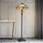 Willow - Satin Black 2 Light Floor Lamp with Tiffany Glass