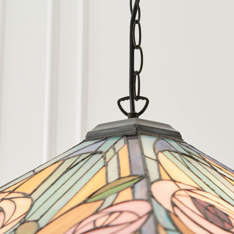 Interiors1900-64384 - Willow - Satin Black 3 Light Pendant with Tiffany Glass
