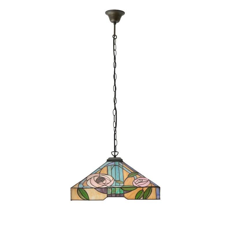 Interiors1900-64384 - Willow - Satin Black 3 Light Pendant with Tiffany Glass