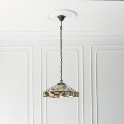 Willow - Satin Black Pendant with Tiffany Glass
