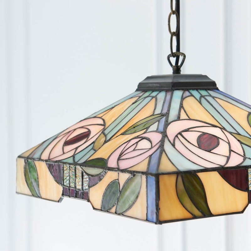 Interiors1900-64385 - Willow - Satin Black Pendant with Tiffany Glass