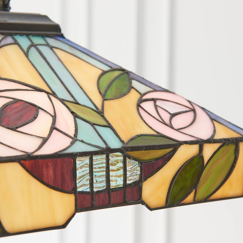 Interiors1900-64385 - Willow - Satin Black Pendant with Tiffany Glass