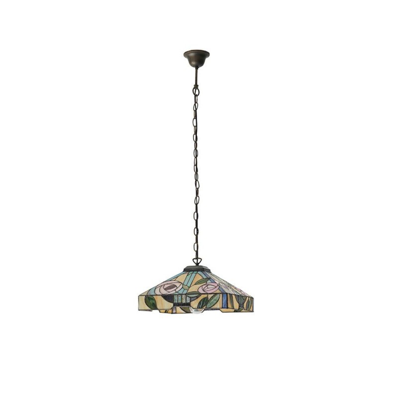 Interiors1900-64385 - Willow - Satin Black Pendant with Tiffany Glass