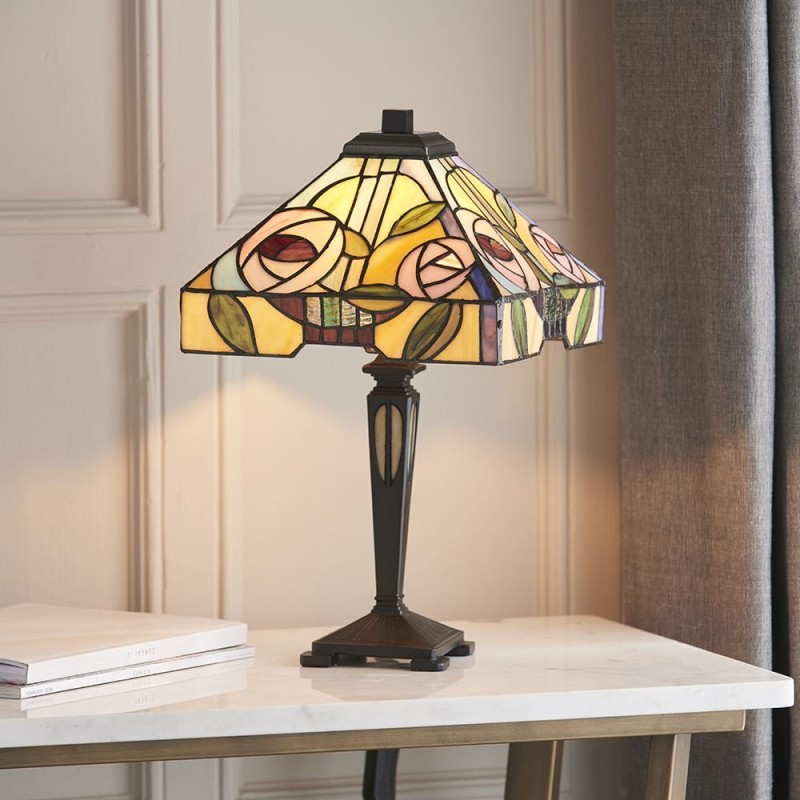 Interiors1900-64386 - Willow - Tiffany Glass & Dark Bronze Small Table Lamp